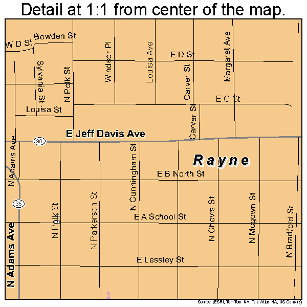 Rayne, Louisiana road map detail