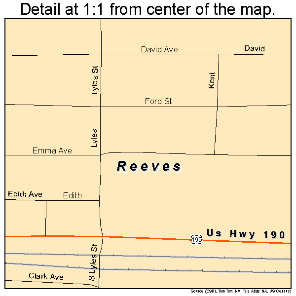 Reeves, Louisiana road map detail