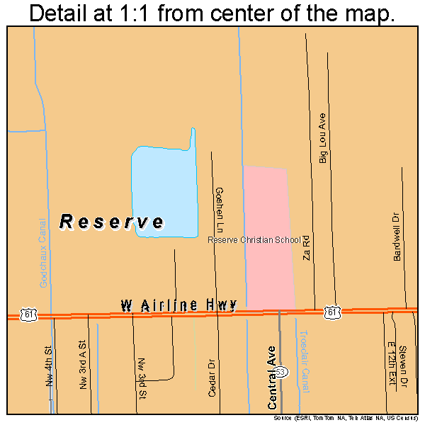 Reserve, Louisiana road map detail