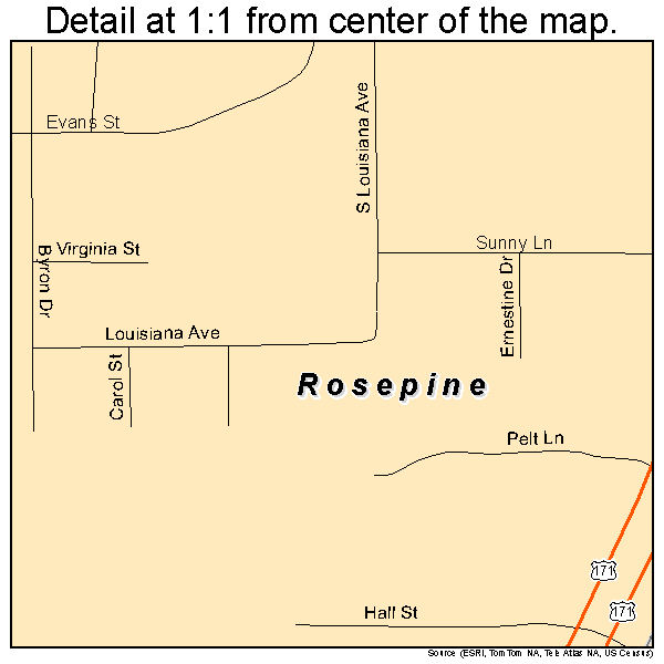 Rosepine, Louisiana road map detail