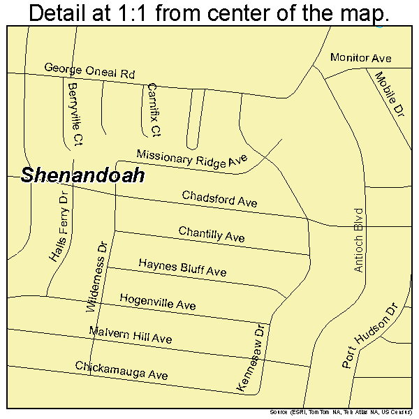 Shenandoah, Louisiana road map detail