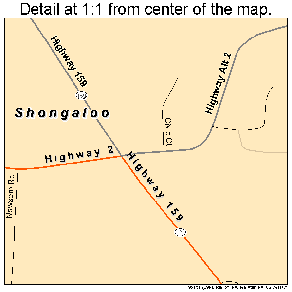 Shongaloo, Louisiana road map detail