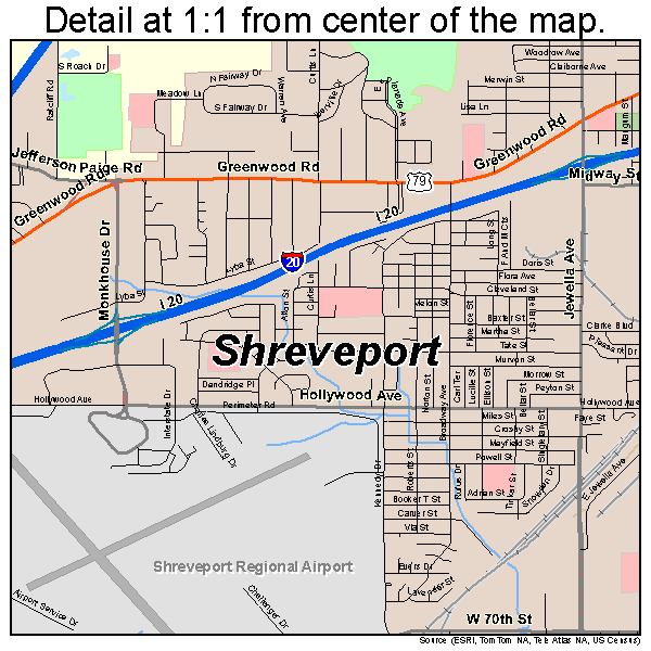 Shreveport, Louisiana road map detail