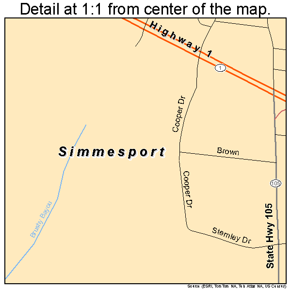 Simmesport, Louisiana road map detail