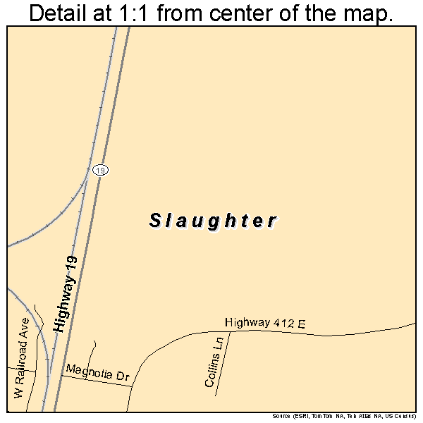 Slaughter, Louisiana road map detail
