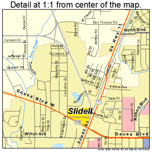 Slidell, Louisiana road map detail