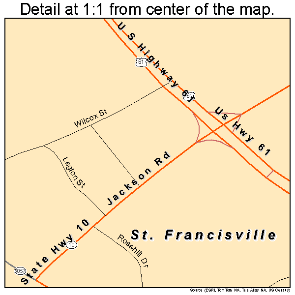 St. Francisville, Louisiana road map detail