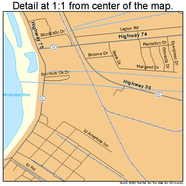 St. Gabriel, Louisiana road map detail
