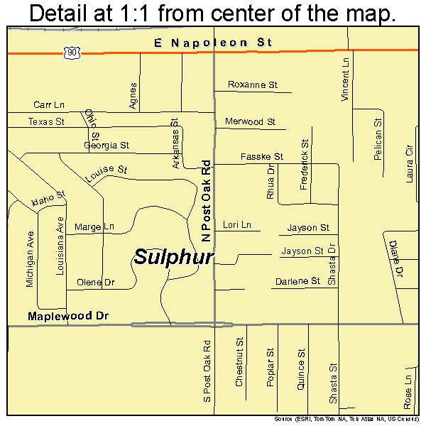 Sulphur, Louisiana road map detail