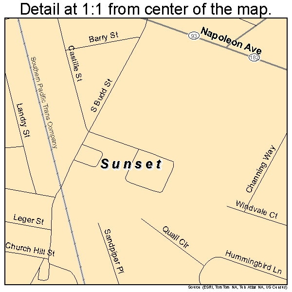 Sunset, Louisiana road map detail