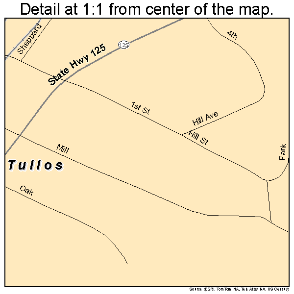 Tullos, Louisiana road map detail