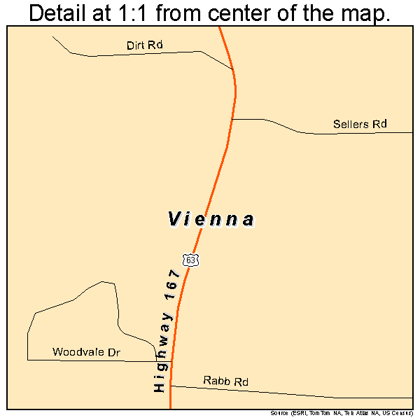 Vienna, Louisiana road map detail