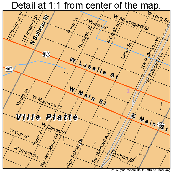 Ville Platte, Louisiana road map detail