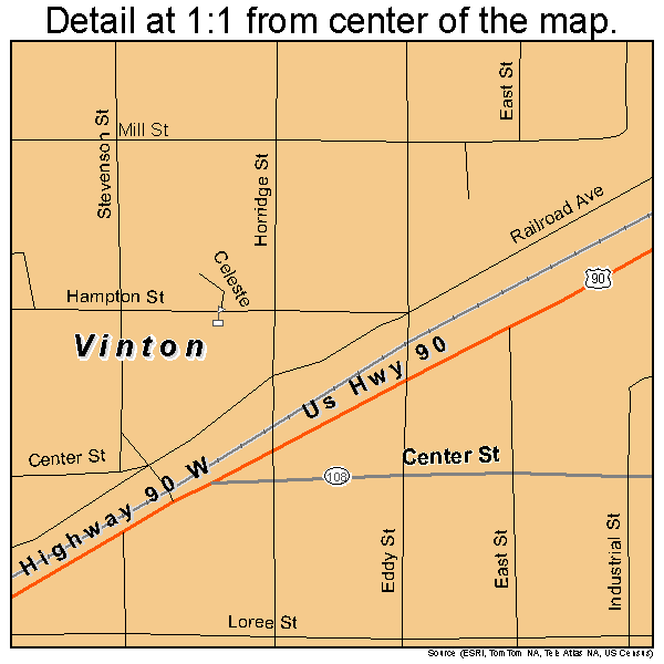 Vinton, Louisiana road map detail