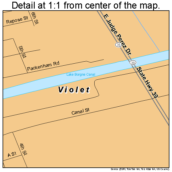 Violet, Louisiana road map detail