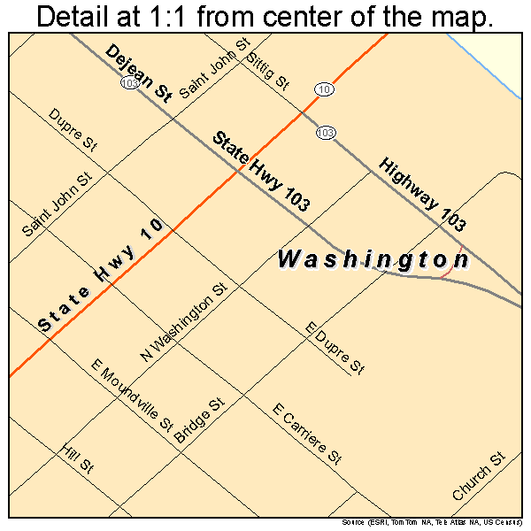 Washington, Louisiana road map detail