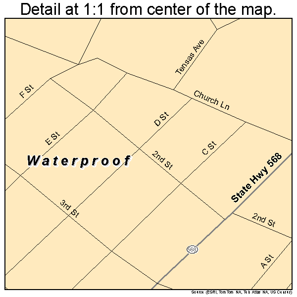 Waterproof, Louisiana road map detail
