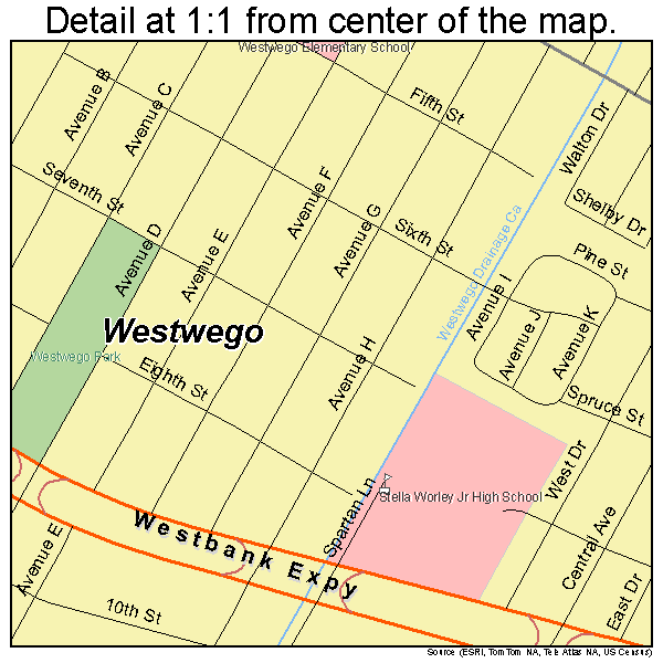 Westwego, Louisiana road map detail