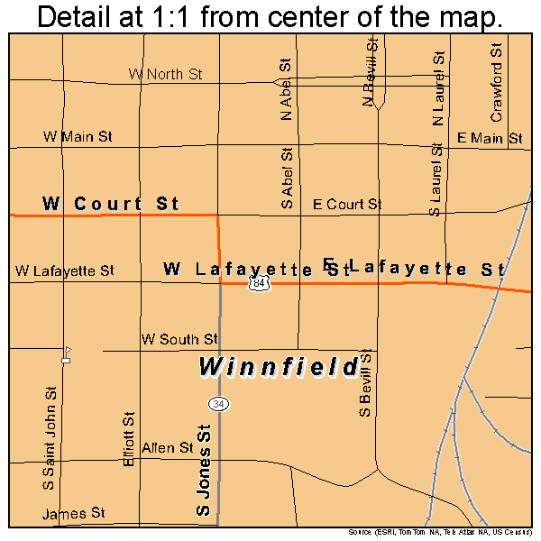 Winnfield, Louisiana road map detail