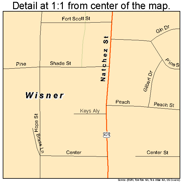 Wisner, Louisiana road map detail