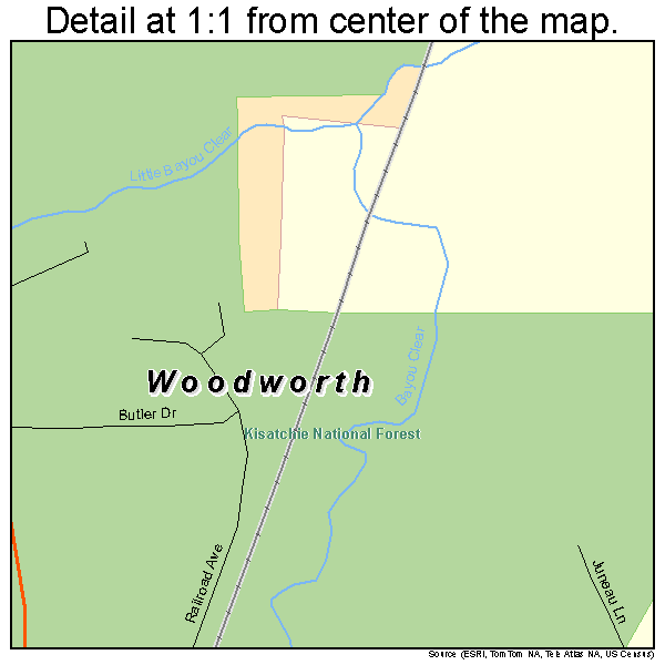Woodworth, Louisiana road map detail