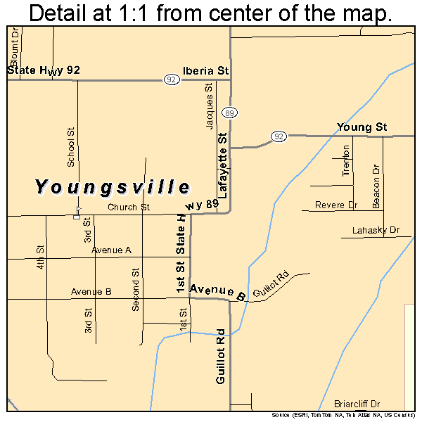 Youngsville, Louisiana road map detail