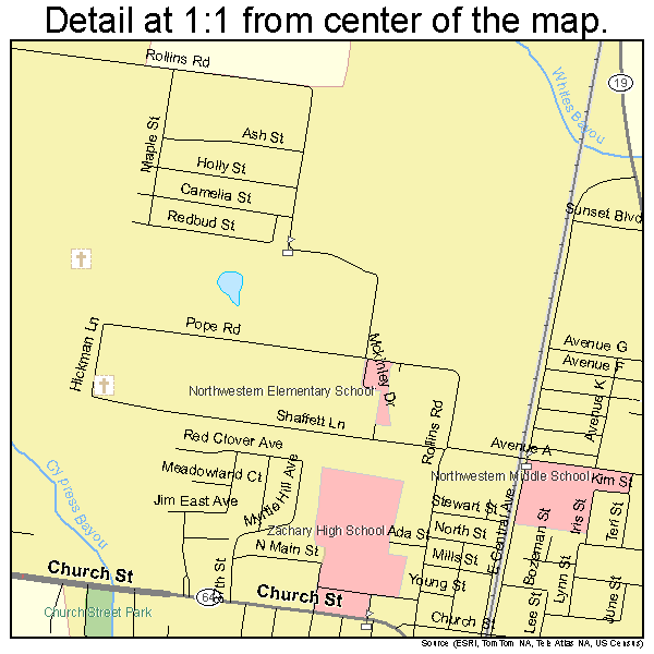 Zachary, Louisiana road map detail