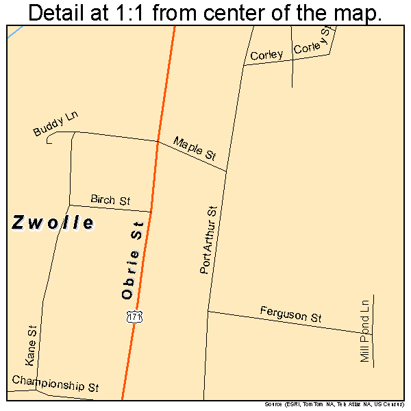 Zwolle, Louisiana road map detail
