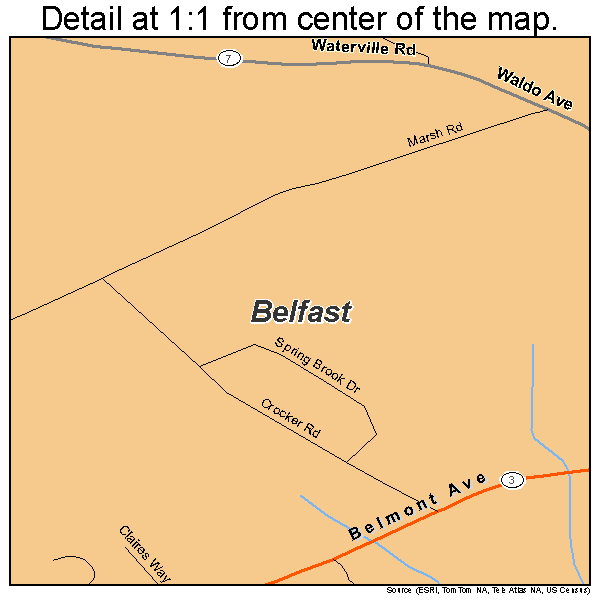 Belfast, Maine road map detail