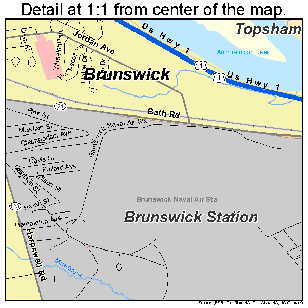 Brunswick, Maine road map detail