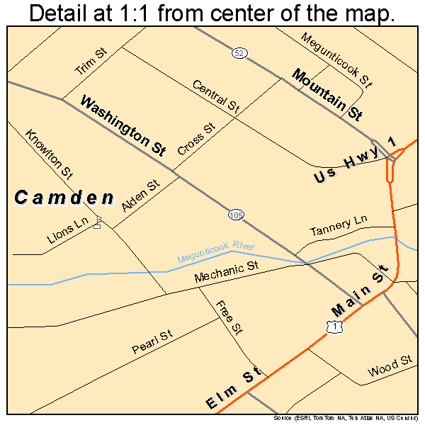 Camden, Maine road map detail