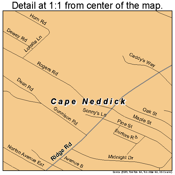 Cape Neddick, Maine road map detail