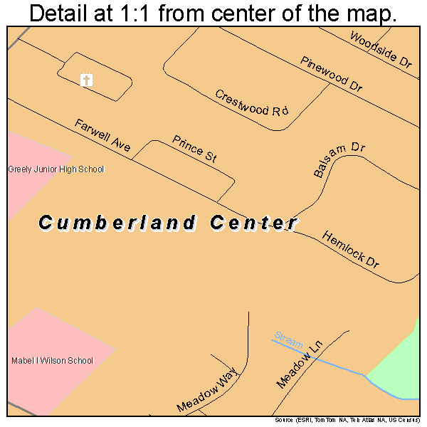 Cumberland Center, Maine road map detail