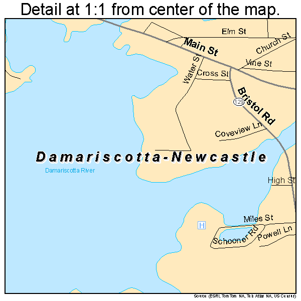 Damariscotta-Newcastle, Maine road map detail