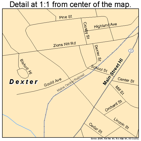 Dexter, Maine road map detail