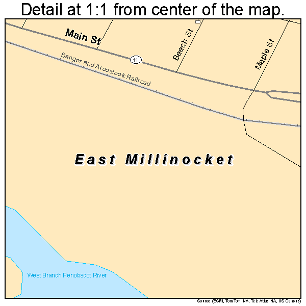 East Millinocket, Maine road map detail
