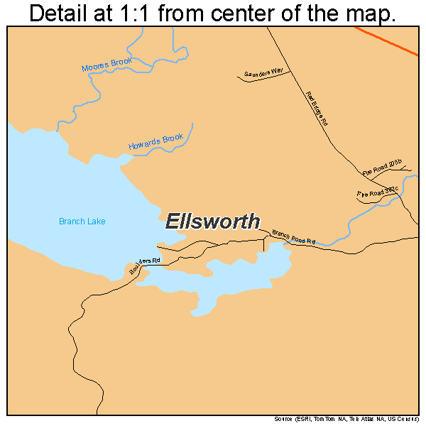 Ellsworth, Maine road map detail
