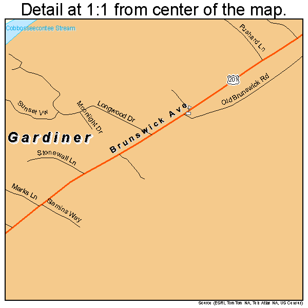 Gardiner, Maine road map detail