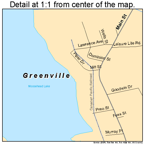 Greenville, Maine road map detail