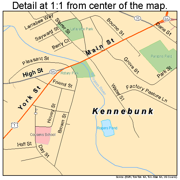 Kennebunk, Maine road map detail