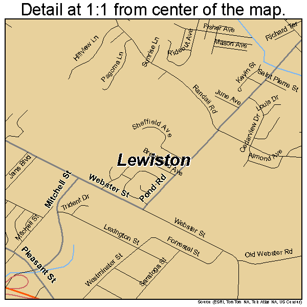 Lewiston, Maine road map detail