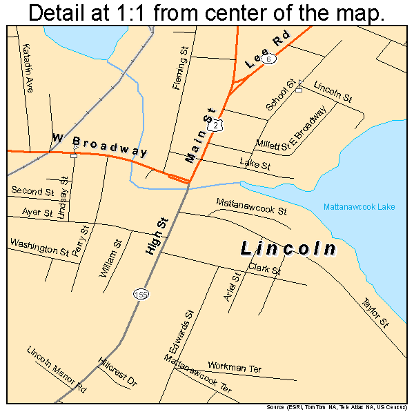 Lincoln, Maine road map detail