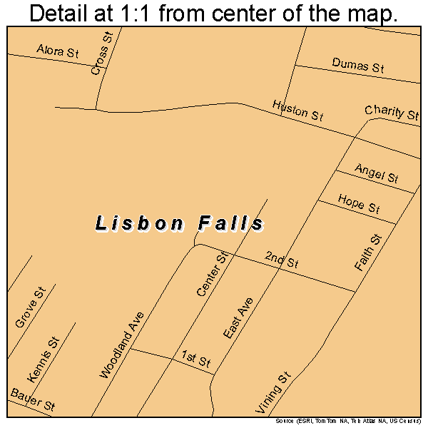 Lisbon Falls, Maine road map detail