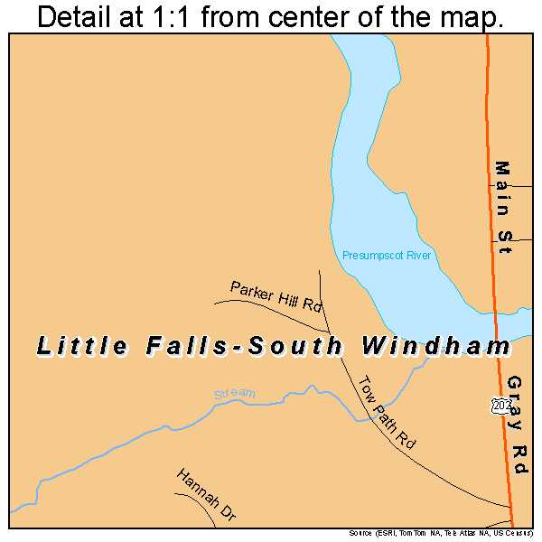 Little Falls-South Windham, Maine road map detail