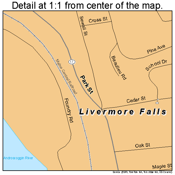 Livermore Falls, Maine road map detail