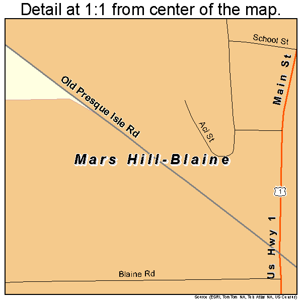 Mars Hill-Blaine, Maine road map detail