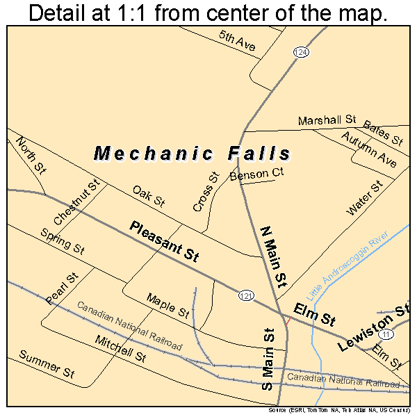Mechanic Falls, Maine road map detail