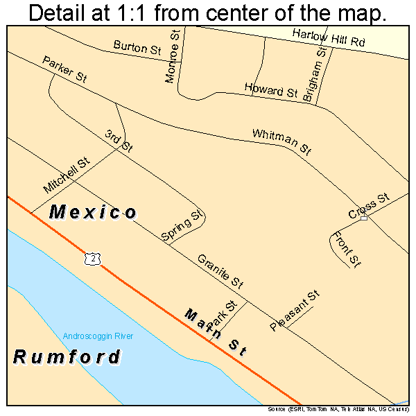 Mexico, Maine road map detail