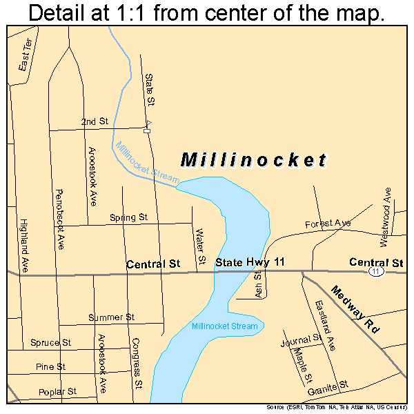 Millinocket, Maine road map detail