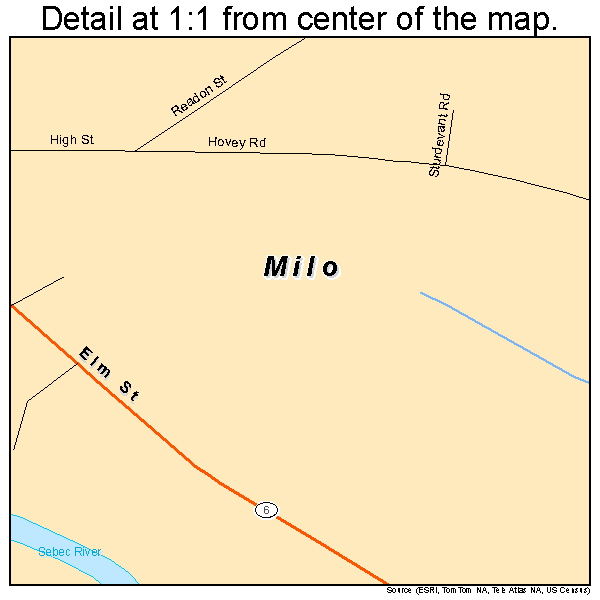 Milo, Maine road map detail